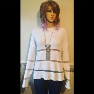 White, mesh striped, oversized sweater